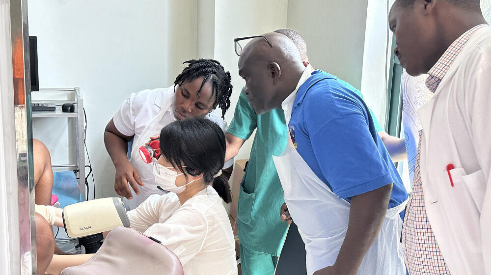 Doctors from China and Sierra Leone screen for cervical cancer in the Sierra Leone-China Friendship Hospital in Jui, July 2023.